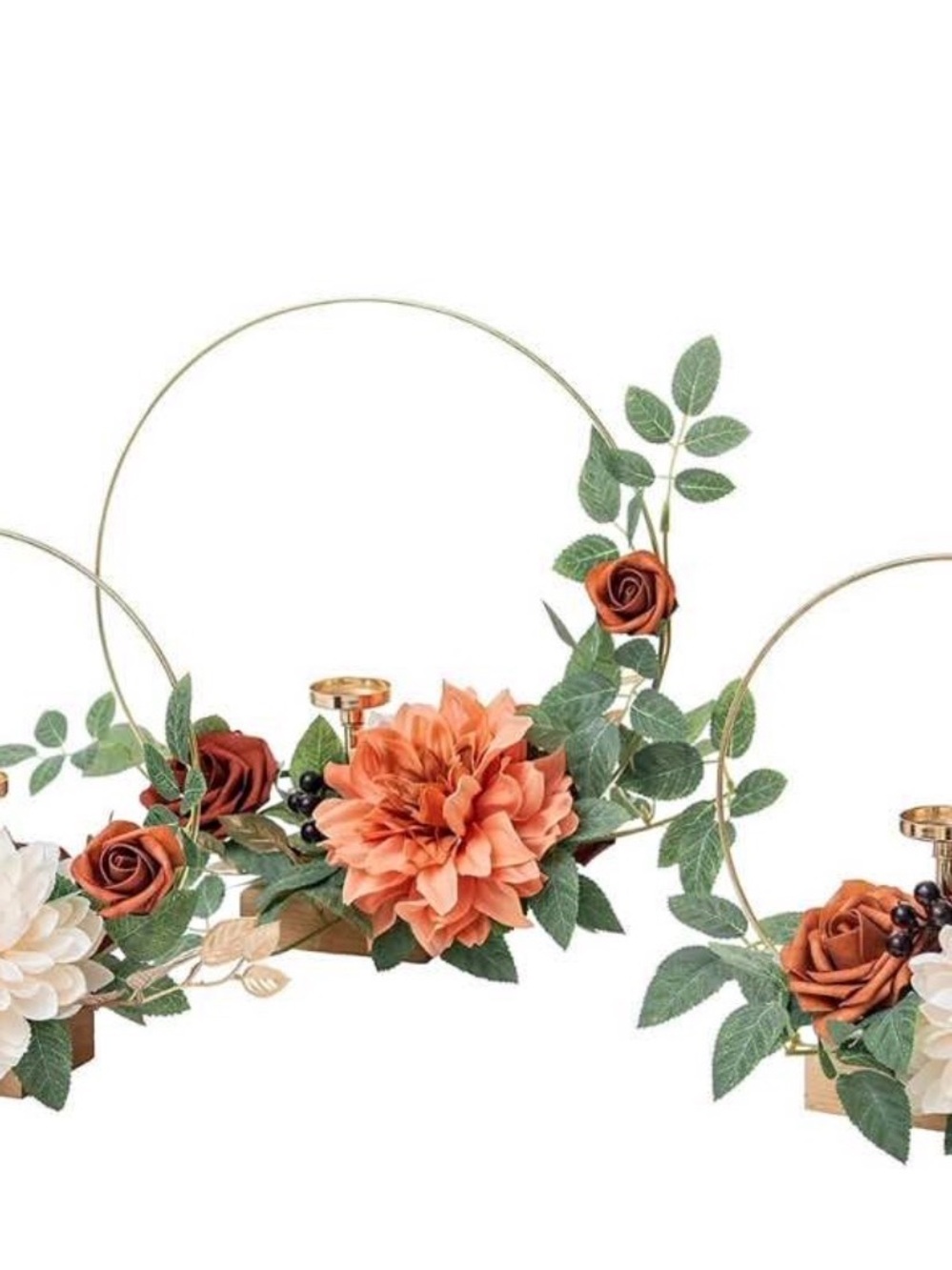 Floral Hoop Candle Centerpiece in Orange and Green - Home Accents